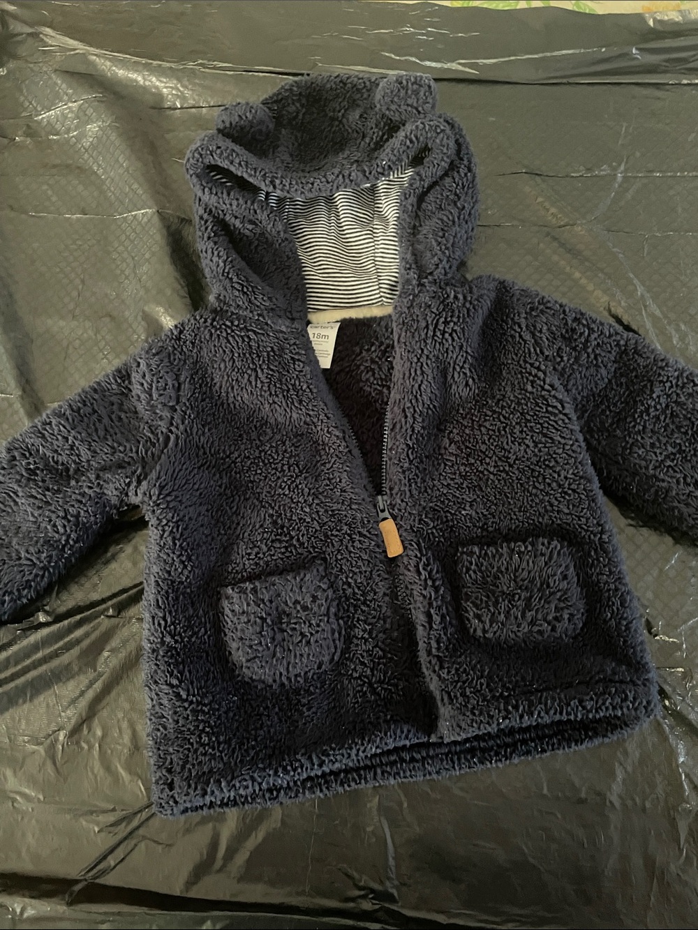 Carter's Navy Plush Teddy Hooded Jacket with Ears